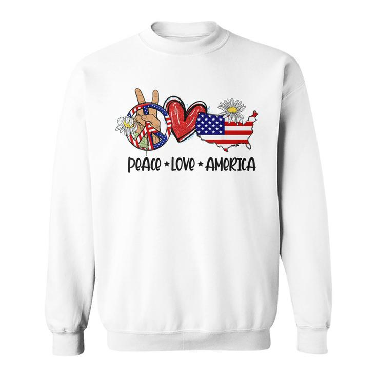 Peace Love America Usa Map Daisy Patriotic 4Th Of July  Sweatshirt