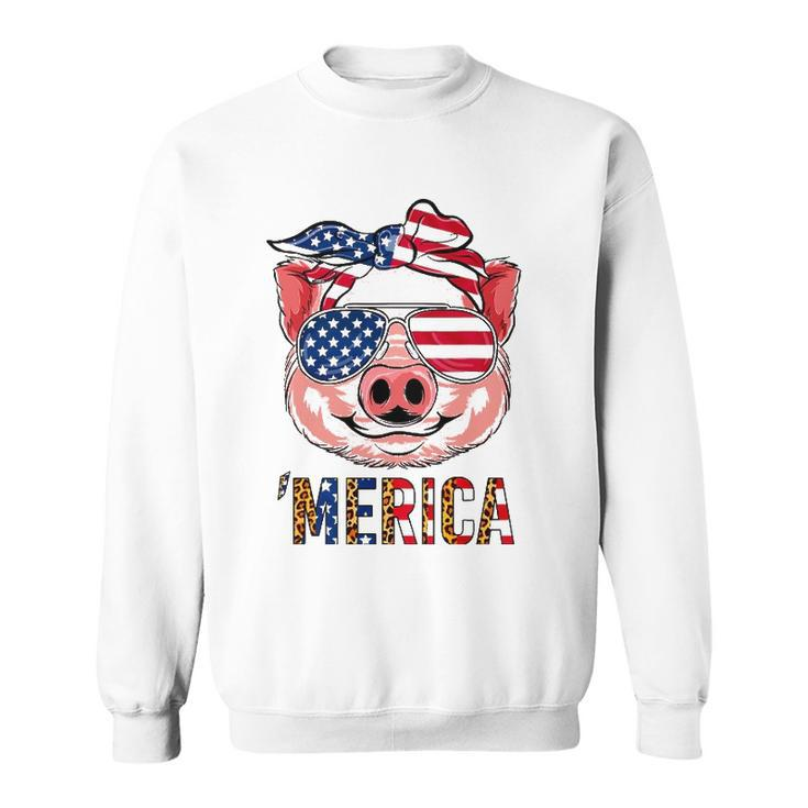 Pig Merica 4Th Of July American Flag Leopard Funny Girls Kid Sweatshirt
