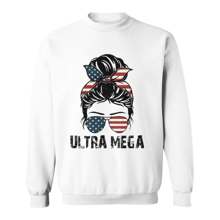 Pro Trump Ultra Maga Messy Bun Vintage Usa Flag Sweatshirt