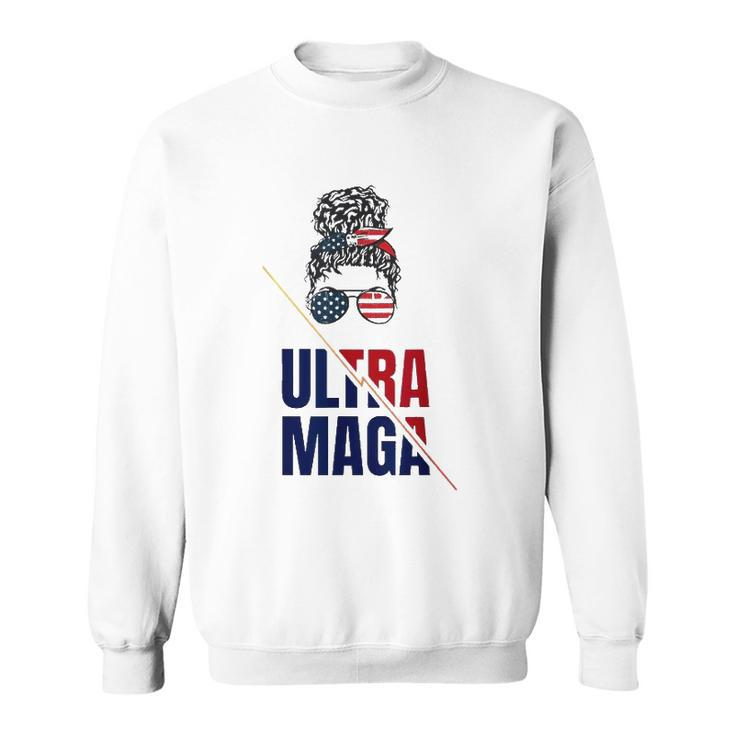 Pro Trump Ultra Mega Messy Bun Usa Flag Anti Joe Biden Sweatshirt