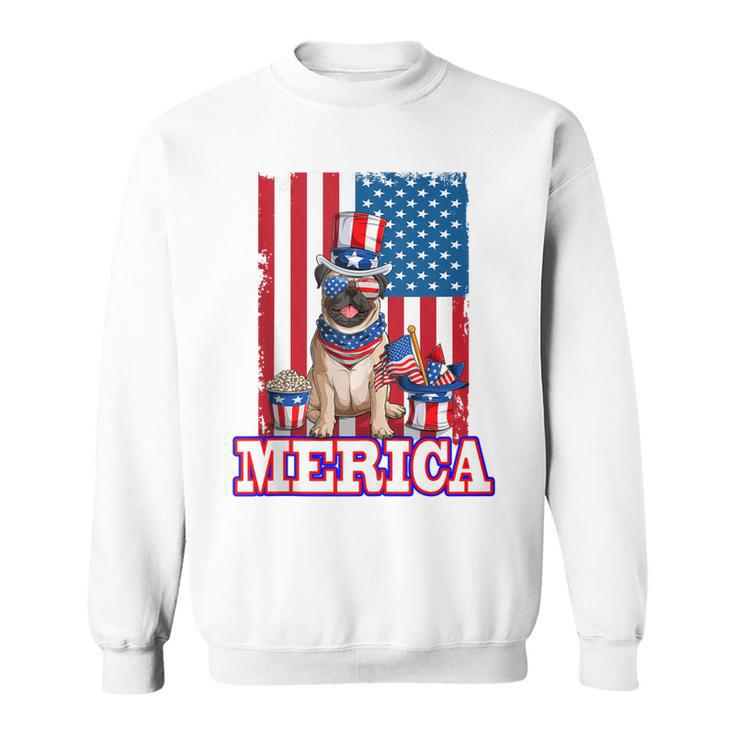 Pug Dad Mom 4Th Of July American Flag Merica Dog  Sweatshirt