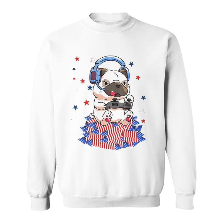 Pug Game Puppy Controller 4Th Of July Boys Kids Video Gamer Sweatshirt