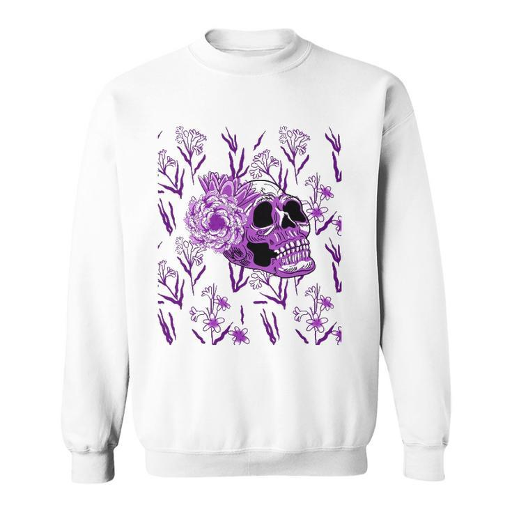 Purple Skull Flower Cool Floral Scary Halloween Gothic Theme Sweatshirt