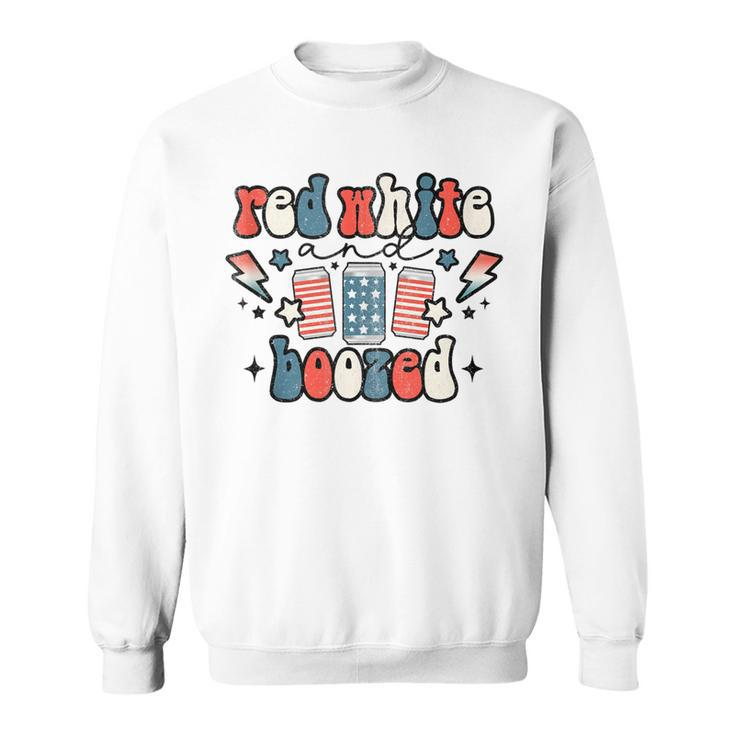 Red White & Booze Summer Funny Drinking 4Th Of July Usa Flag  Sweatshirt