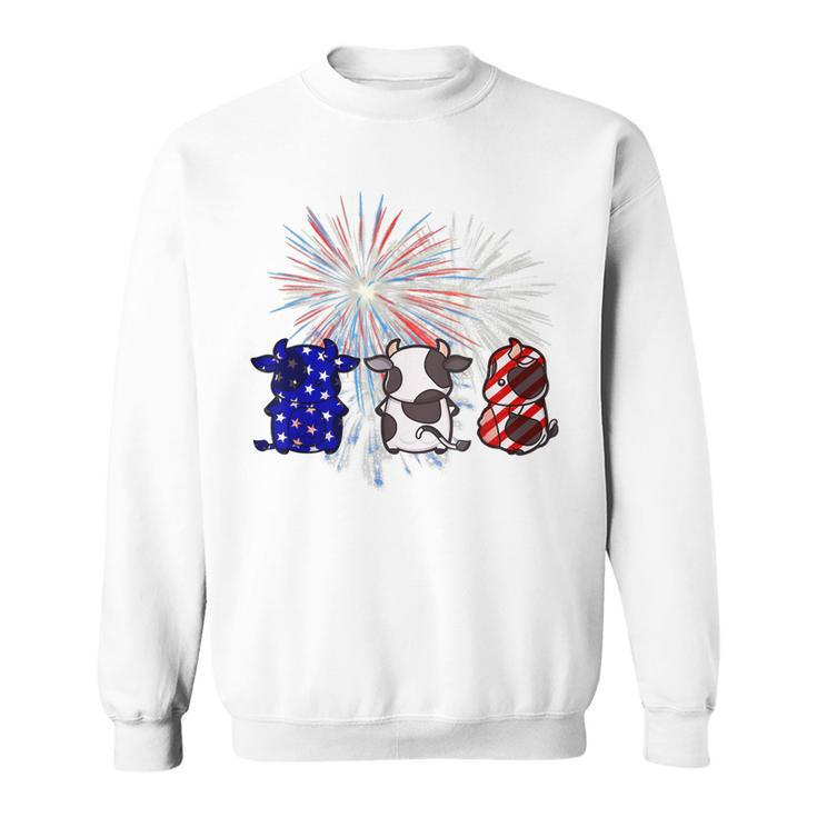 Red White Blue Cow Fireworks Patriotic 4Th Of July  Sweatshirt