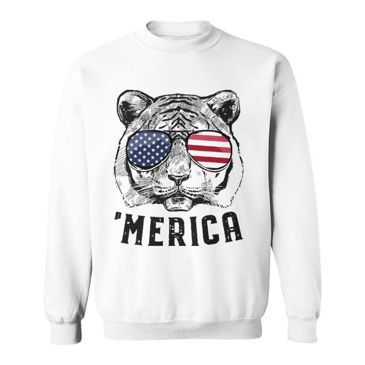 Tiger American Flag 4Th Of July Merica Sunglasses Sweatshirt