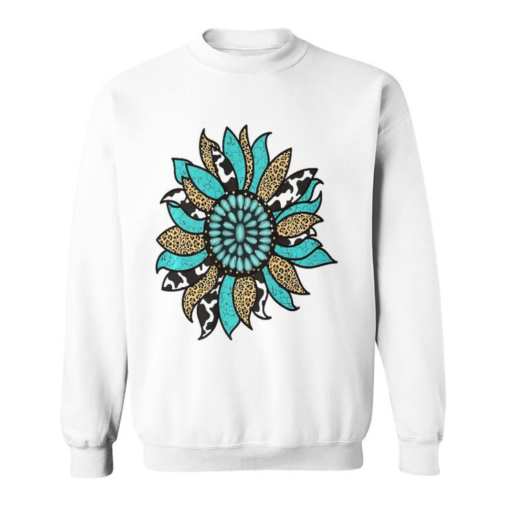 Turquoise Rodeo Decor Graphic Sunflower  Sweatshirt