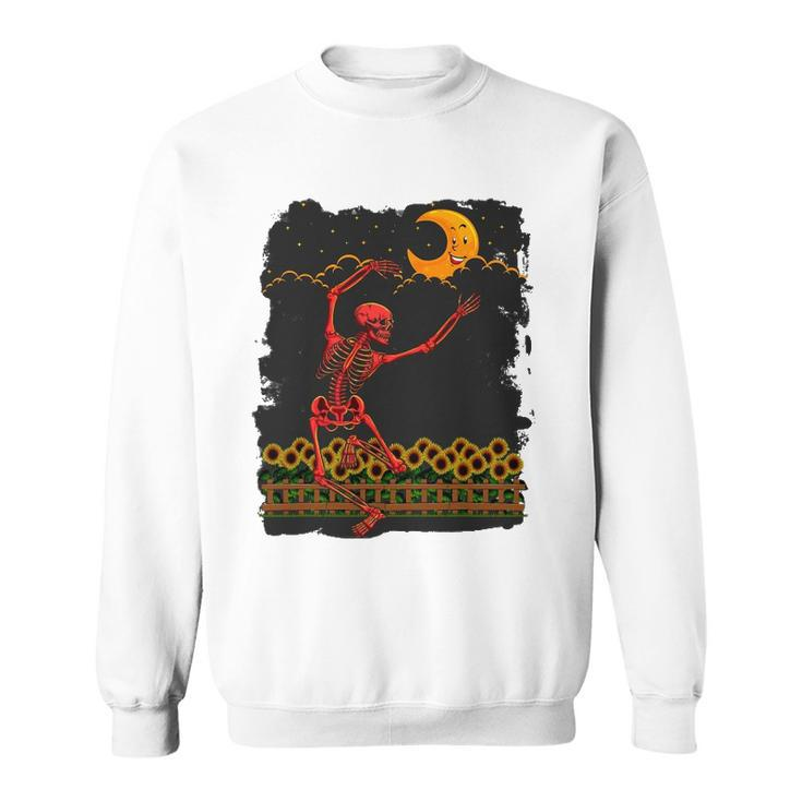 Womens Skeleton Macabre Dancing Red Graphic Goth Halloween Sweatshirt