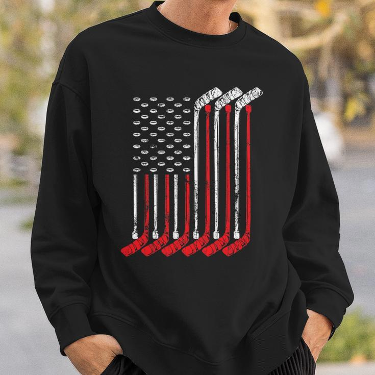 American Flag Vintage Retro Ice Hockey Gift Sports Patriot Sweatshirt Gifts for Him