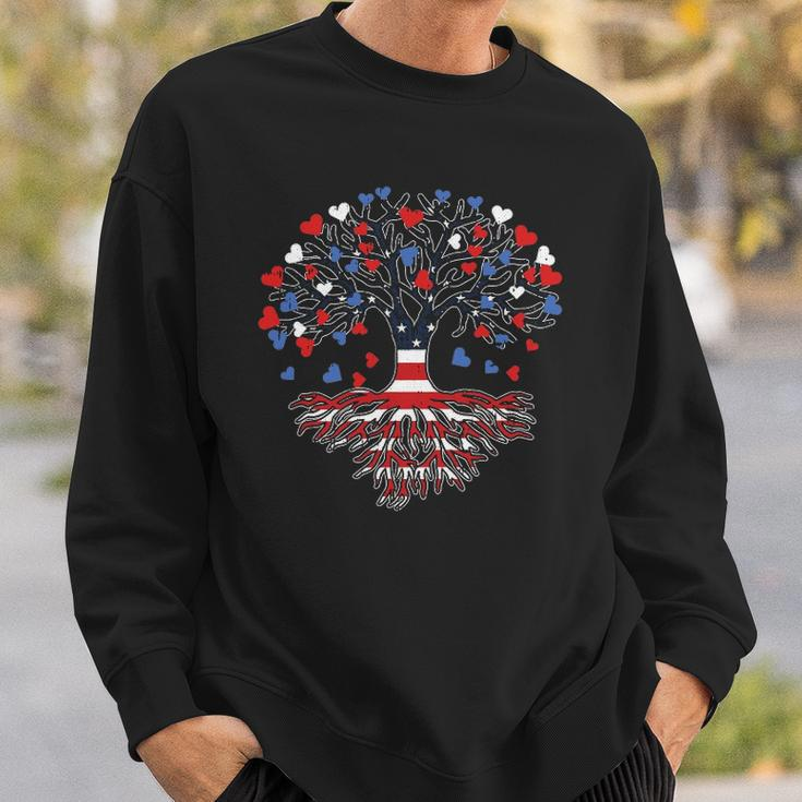 American Tree 4Th Of July Usa Flag Hearts Roots Patriotic Sweatshirt Gifts for Him