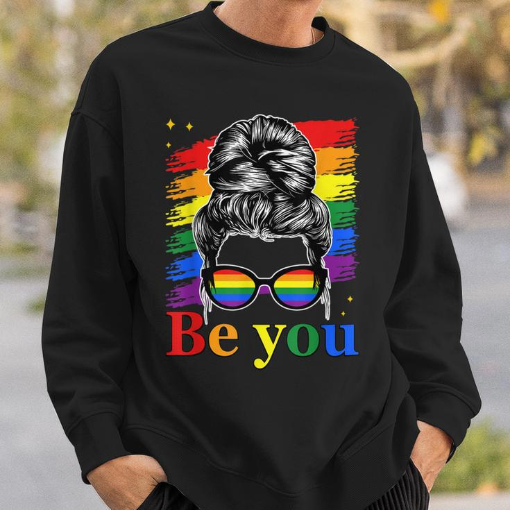 Be You Pride Lgbtq Gay Lgbt Ally Rainbow Flag Woman Face Sweatshirt Gifts for Him