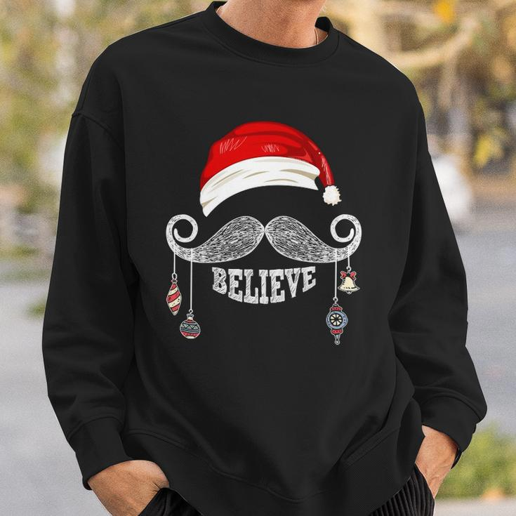 Believe Christmas Santa Mustache With Ornaments - Believe Sweatshirt Gifts for Him