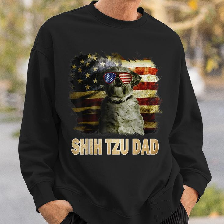 Best Shih Tzu Dad Ever American Flag 4Th Of July Dog Lover Sweatshirt Gifts for Him