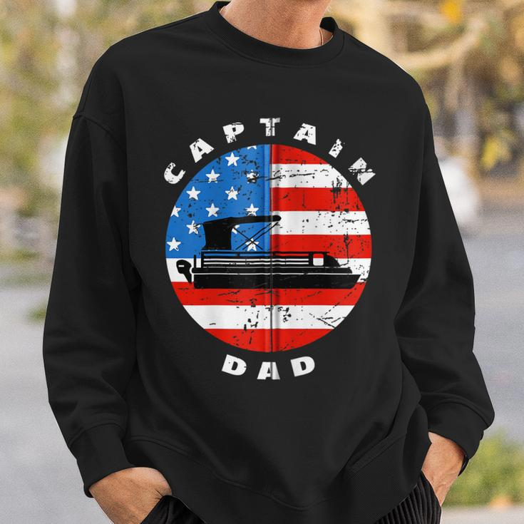 Captain Dad Pontoon Boat Retro Us Flag 4Th Of July Boating Zip Sweatshirt Gifts for Him