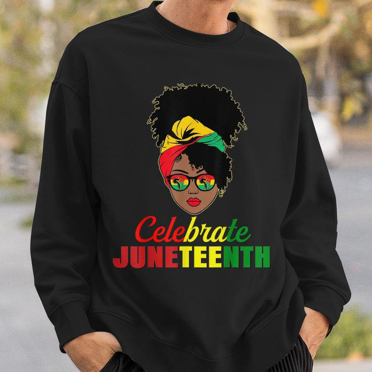 Celebrate Juneteenth Messy Bun Black Women Melanin Pride Sweatshirt Gifts for Him