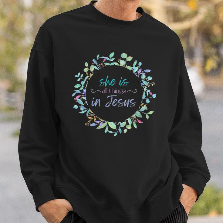 Christian She Is All Things In Jesus Gift Enough Worth Sweatshirt Gifts for Him