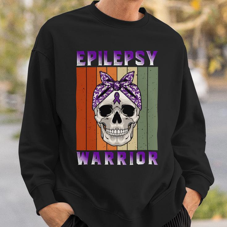 Epilepsy Warrior Skull Women Vintage Purple Ribbon Epilepsy Epilepsy Awareness Sweatshirt Gifts for Him