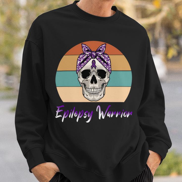 Epilepsy Warrior Skull Women Vintage Purple Ribbon Epilepsy Epilepsy Awareness V2 Sweatshirt Gifts for Him