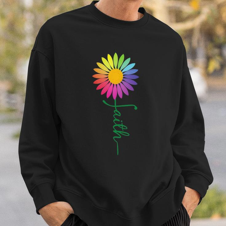 Faith Cross Flower Rainbow Christian Gift Sweatshirt Gifts for Him