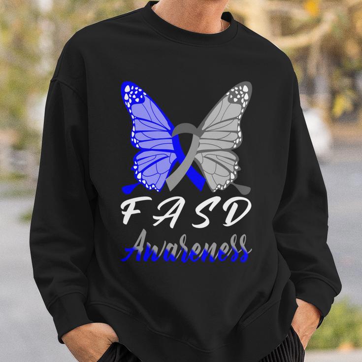 Fasd Awareness Butterfly Blue And Grey Ribbon Fetal Alcohol Spectrum Disorder Fetal Alcohol Spectrum Disorder Awareness Sweatshirt Gifts for Him