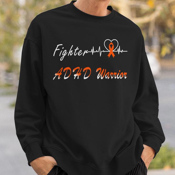 Fighter Adhd Warrior Heartbeat Orange Ribbon Attention Deficit Hyperactivity Disorder Adhd Awareness Sweatshirt Gifts for Him