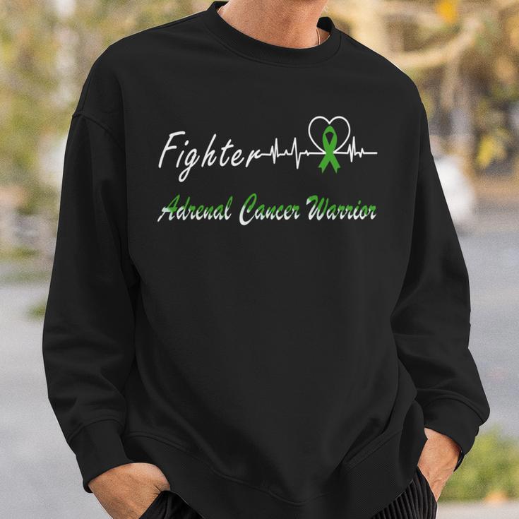 Fighter Adrenal Cancer Warrior Heartbeat Green Ribbon Adrenal Cancer Adrenal Cancer Awareness Sweatshirt Gifts for Him