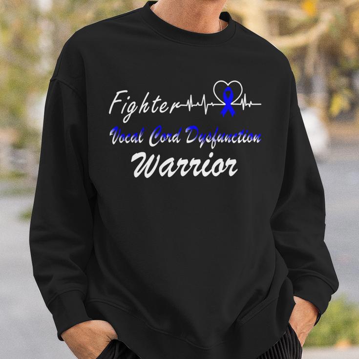 Fighter Vocal Cord Dysfunction Warrior Heartbeat Blue Ribbon Vcd Vocal Cord Dysfunction Awareness Sweatshirt Gifts for Him