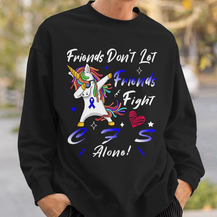 Friends Dont Let Friends Fight Chronic Fatigue Syndrome Cfs Alone Unicorn Blue Ribbon Chronic Fatigue Syndrome Support Cfs Awareness Sweatshirt Gifts for Him