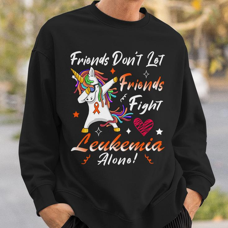 Friends Dont Let Friends Fight Leukemia Alone Unicorn Orange Ribbon Leukemia Leukemia Awareness Sweatshirt Gifts for Him
