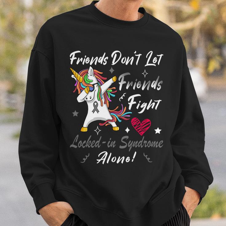 Friends Dont Let Friends Fight Lockedin Syndrome Alone Unicorn Silver Ribbon Lockedin Syndrome Lockedin Syndrome Awareness Sweatshirt Gifts for Him