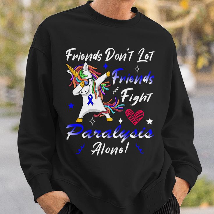 Friends Dont Let Friends Fight Paralysis Alone Unicorn Blue Ribbon Paralysis Paralysis Awareness Sweatshirt Gifts for Him