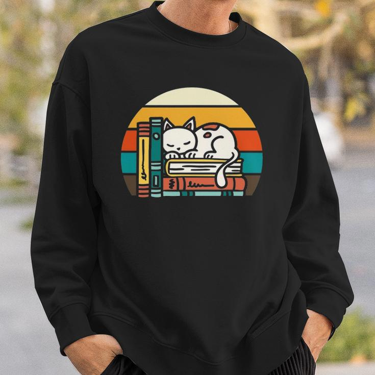 Funny Cute Cat Lady Books Reading Kitty Animals Pet Vintage Sweatshirt Gifts for Him