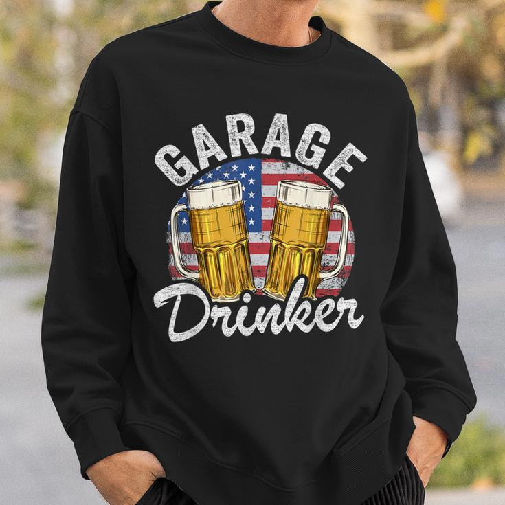 Garage Drinker 4Th Of July American Flag Dad Mens Garage Sweatshirt Gifts for Him