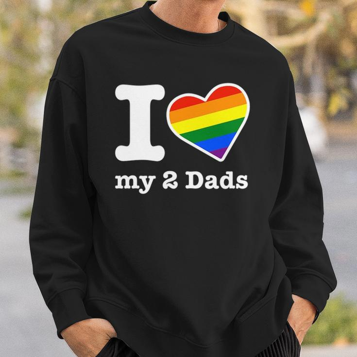 Gay Dads I Love My 2 Dads With Rainbow Heart Sweatshirt Gifts for Him