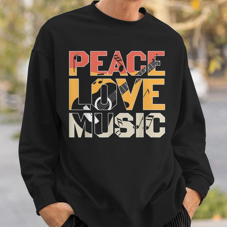 Guitar Retro Peace Love Music Band Gift Guitarist Sweatshirt Gifts for Him