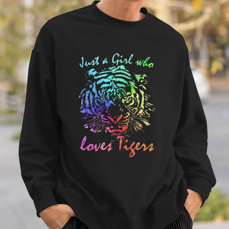 Just A Girl Who Loves Tigers Retro Vintage Rainbow Graphic Sweatshirt Gifts for Him
