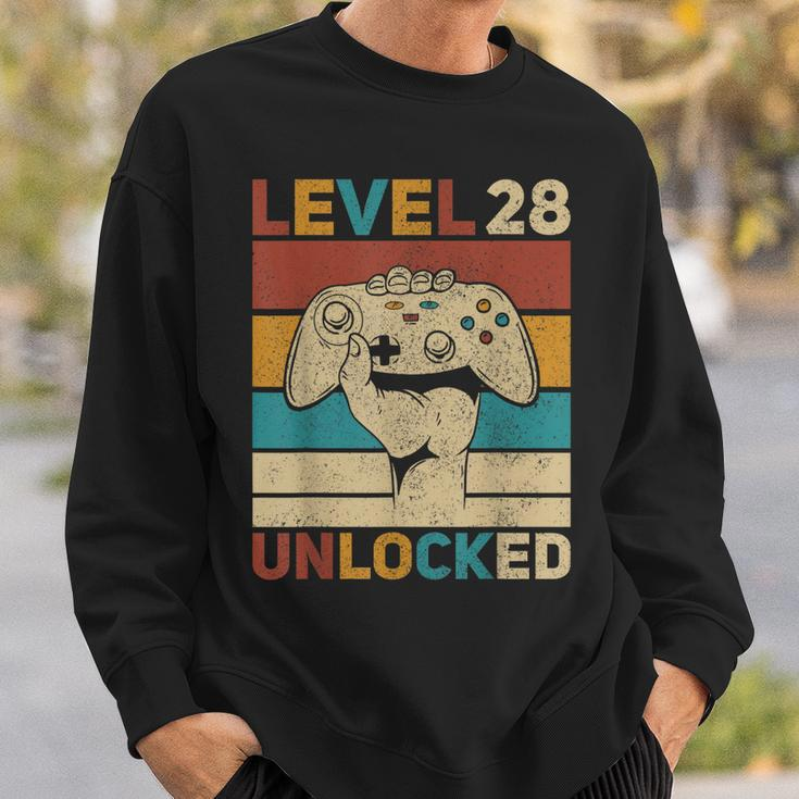 Level 28 Unlocked 28Th Birthday 28 Years Old Gamer Women Men Sweatshirt Gifts for Him