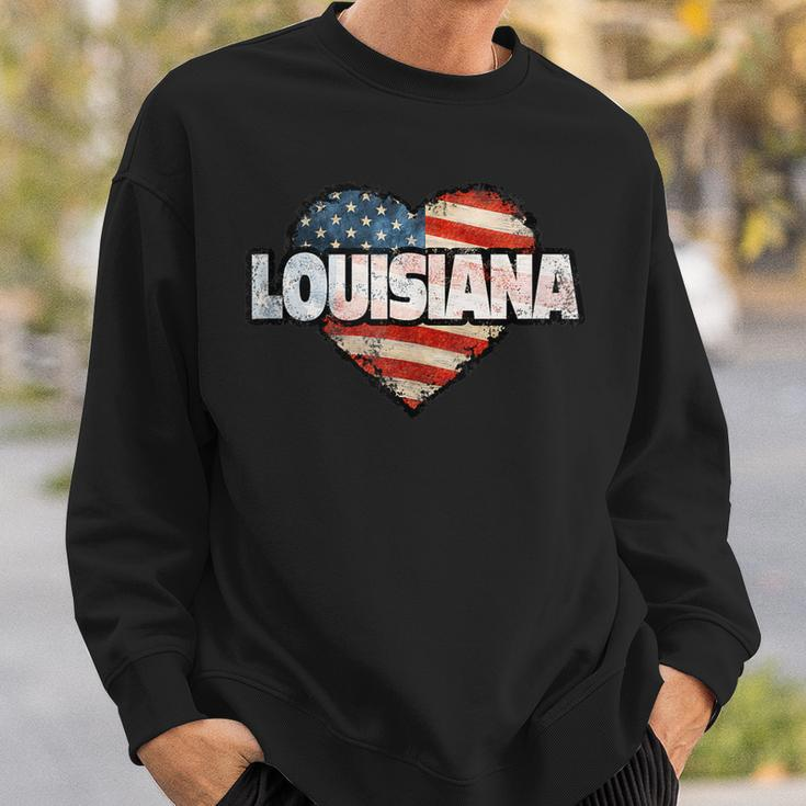 Louisiana Fourth Of July Heart American Flag Patriotic Sweatshirt Gifts for Him