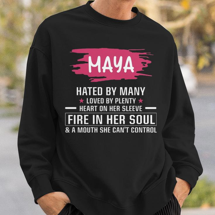 Maya Name Gift Maya Hated By Many Loved By Plenty Heart On Her Sleeve Sweatshirt Gifts for Him