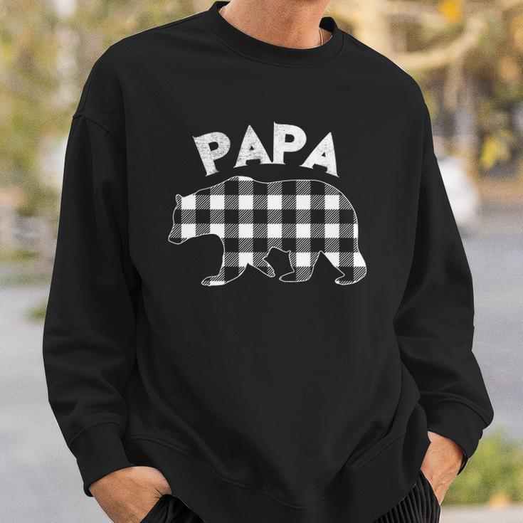 Mens Black And White Buffalo Plaid Papa Bear Christmas Pajama Sweatshirt Gifts for Him