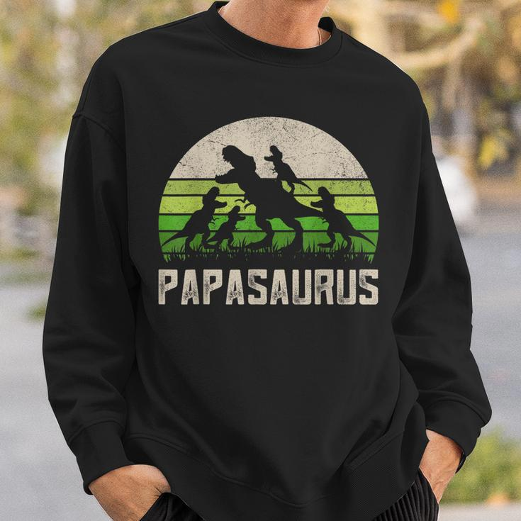 Mens Funny Grandpa Papasaurus Dinosaur 4 Kids Fathers Day Sweatshirt Gifts for Him