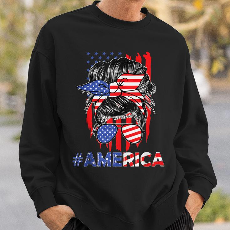 Mom Life Messy Bun America Flag Mothers Day Gift 4Th Of July Sweatshirt Gifts for Him