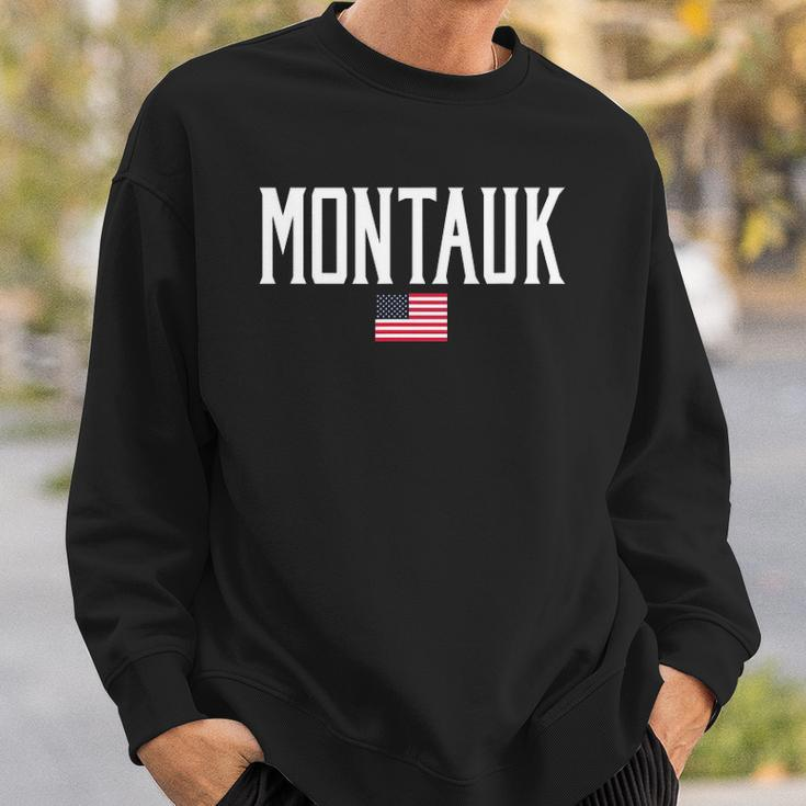 Montauk Ny American Flag Vintage White Text Sweatshirt Gifts for Him
