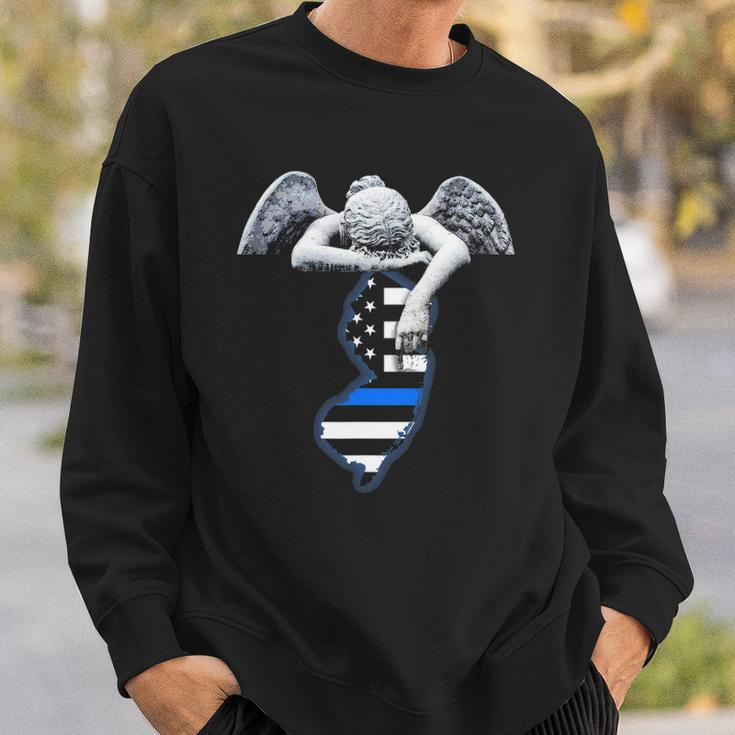 New Jersey Thin Blue Line Flag And Angel For Law Enforcement Sweatshirt Gifts for Him