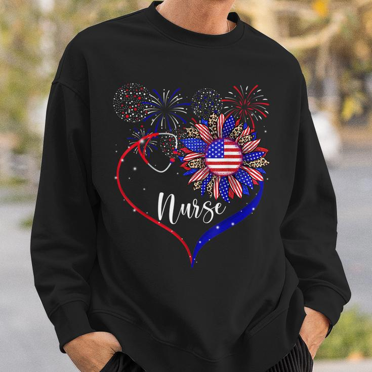 Patriotic Nurse 4Th Of July American Flag Sunflower Love Sweatshirt Gifts for Him