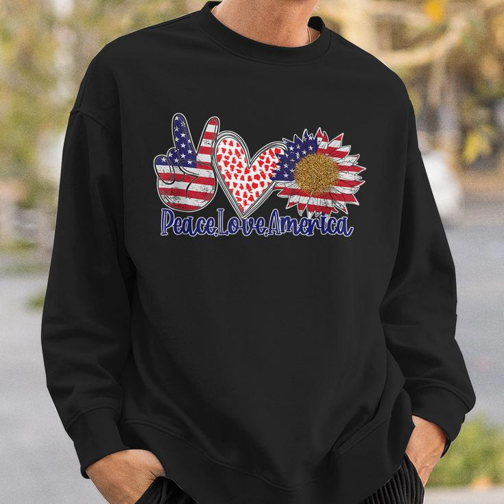 Peace Love America 4Th July Patriotic Sunflower Heart Sign V5 Sweatshirt Gifts for Him