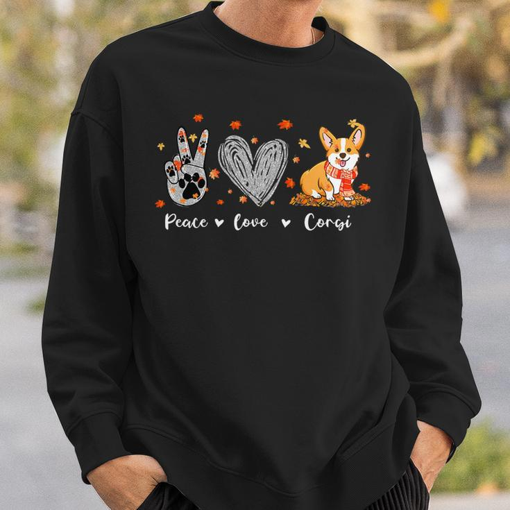Peace Love Corgi Funny Corgi Dog Lover Pumpkin Fall Season Sweatshirt Gifts for Him