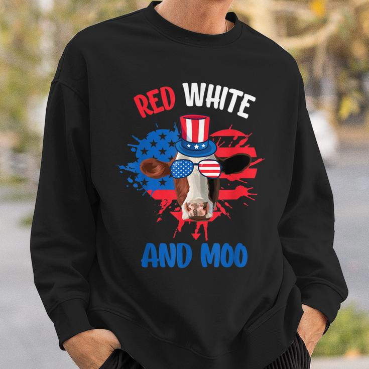 Red White And Moo Patriotic Cow Farmer 4Th Of July Sweatshirt Gifts for Him