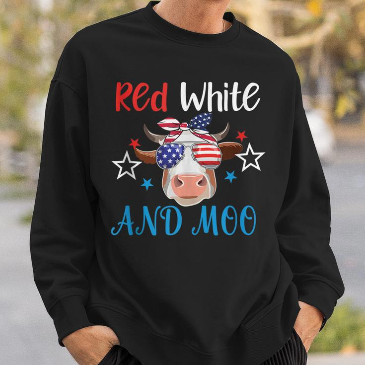 Red White And Moo Patriotic Cow Usa Flag 4Th Of July Farmer Sweatshirt Gifts for Him