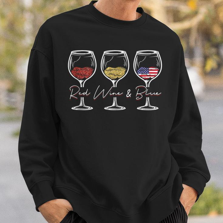 Red Wine & Blue 4Th Of July Wine Red White Blue Merica Usa Sweatshirt Gifts for Him